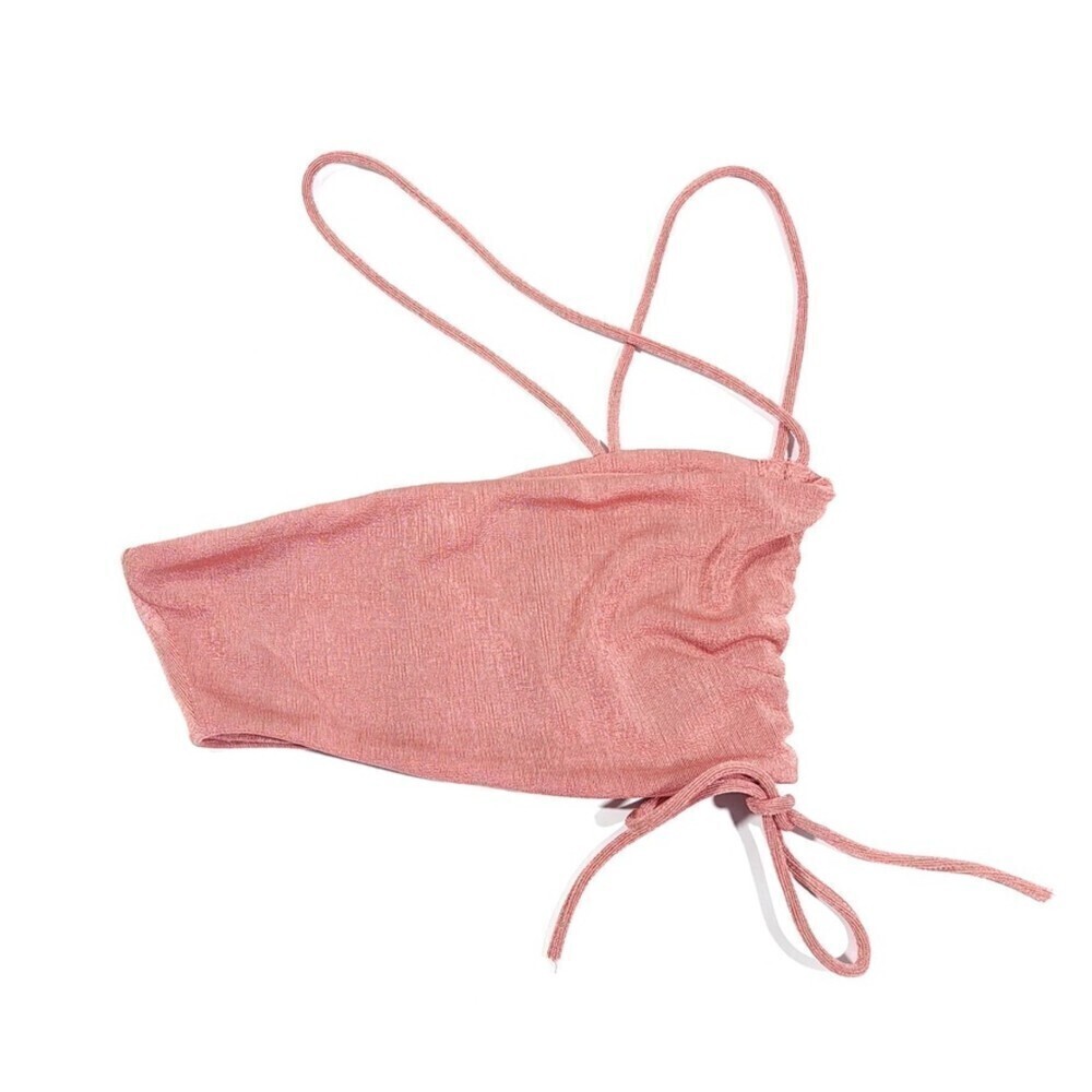 NEW White Fox Ruched Double Strap Single Shoulder Crop Top in Rose Pink XS